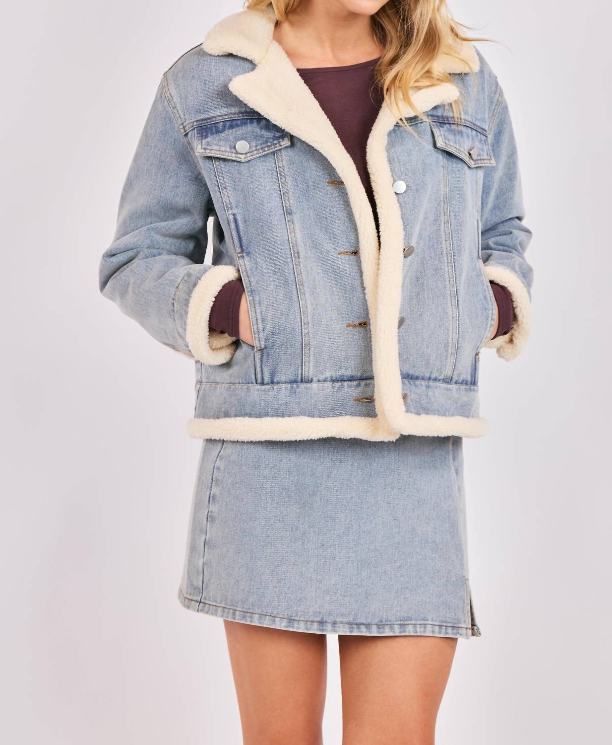 Sadie & Sage - Metropolis Denim Jacket With Faux Shearing