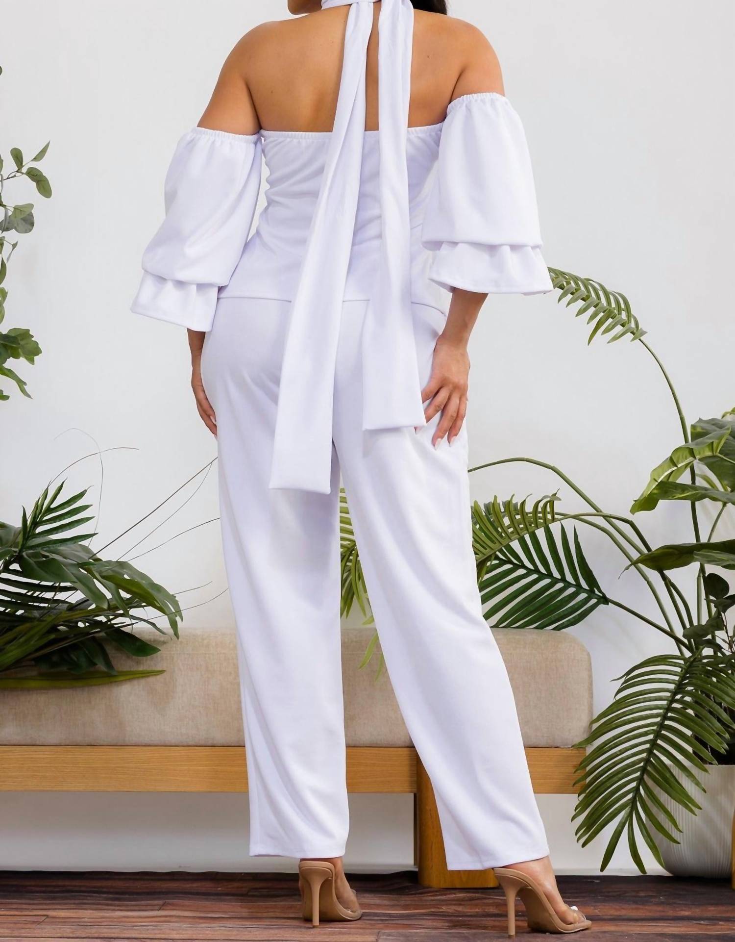 Karen T Design High Waist Mock Neck Two Piece Set in white - women's sleepwear - alternate view