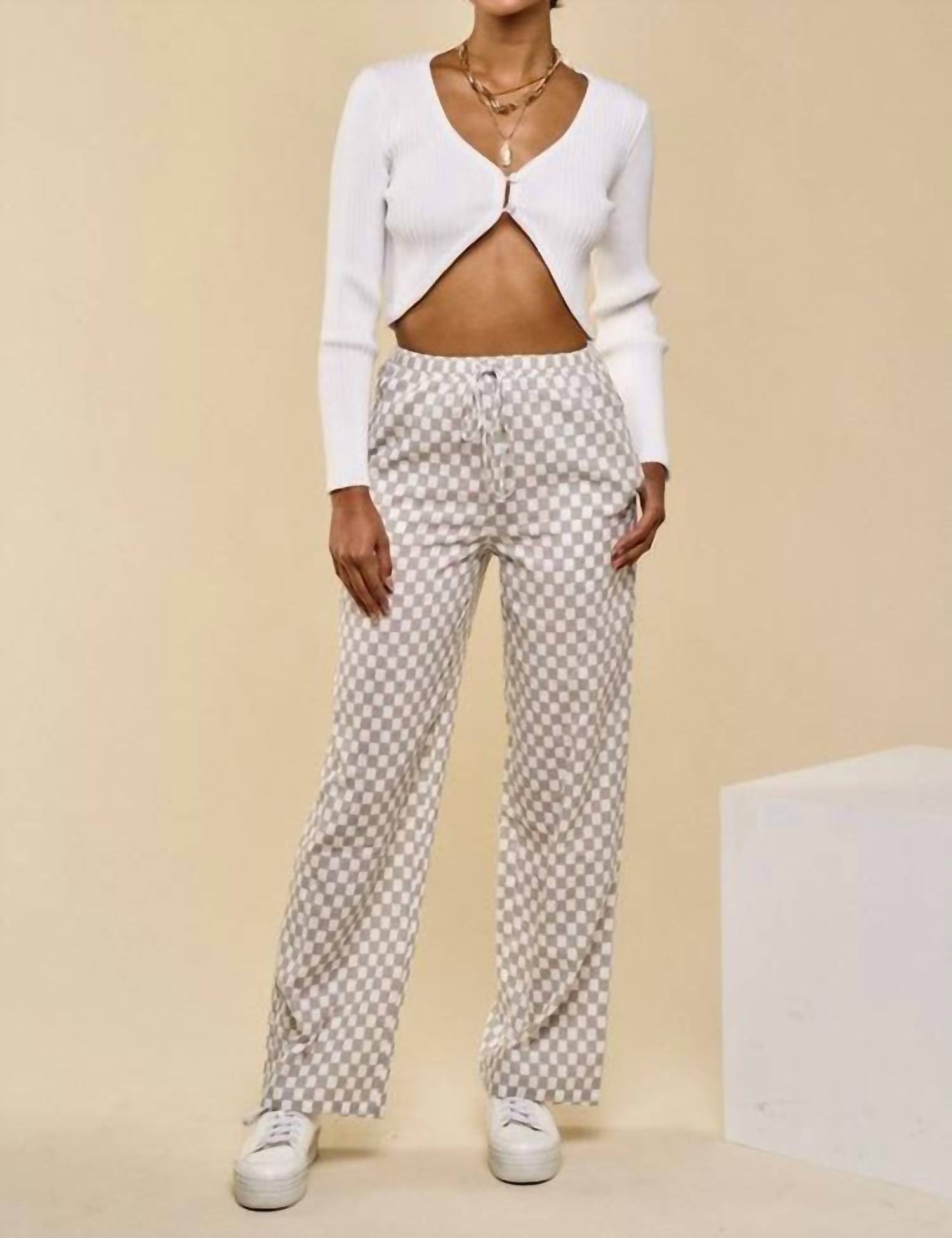 Disco Avenue Check Yourself Pants in grey white - women's pants - alternate view