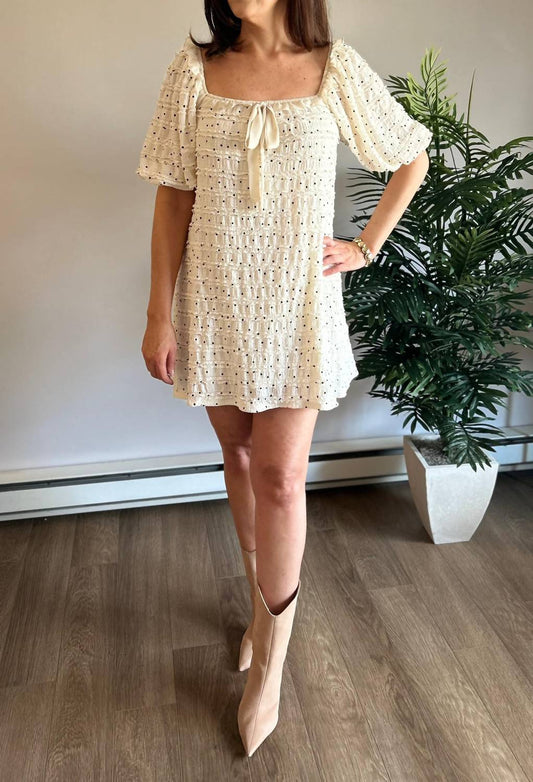 Loucia - Puff-sleeve Polka Dot Lace Mini Dress