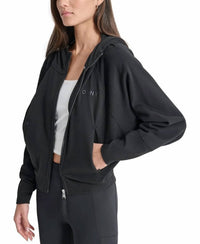Dkny - Embroidered-logo Cropped Zip-front Fleece Hoodie
