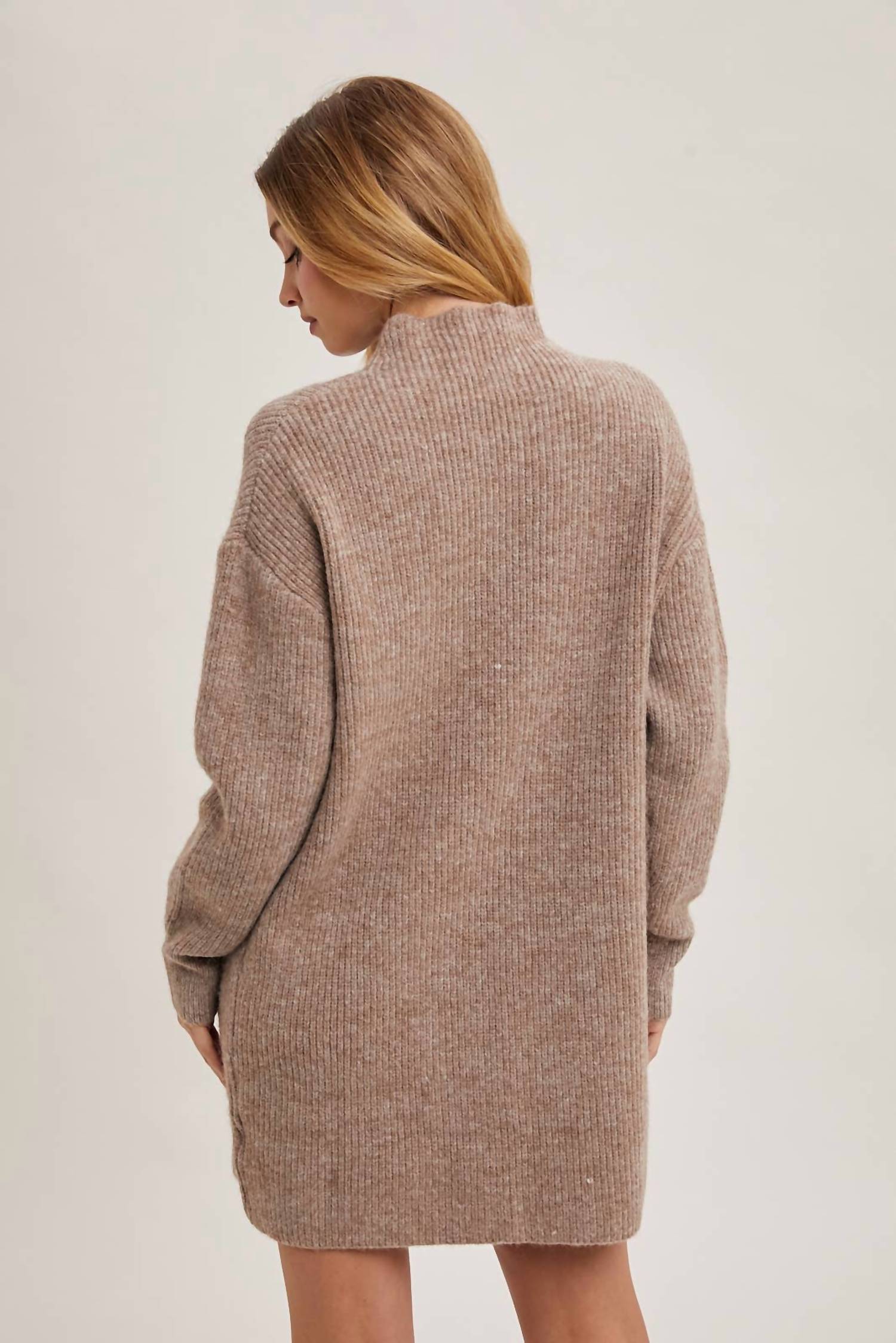 BluIvy Mock Neck Knit Sweater Mini Dress in latte - women's dress - view 5