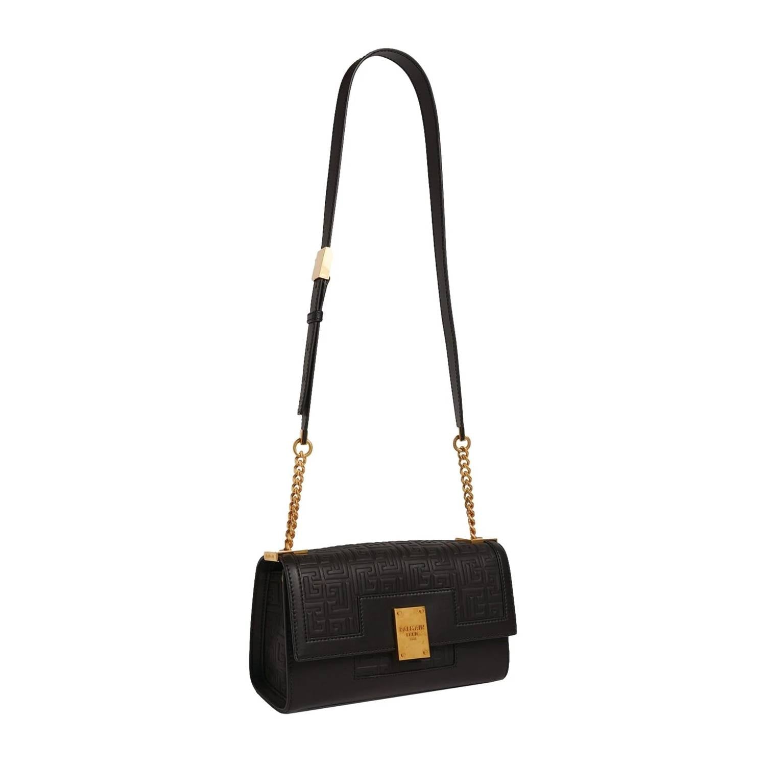 Balmain - Women's 1945 Leather Embossed Flap Medium Shoulder Bag