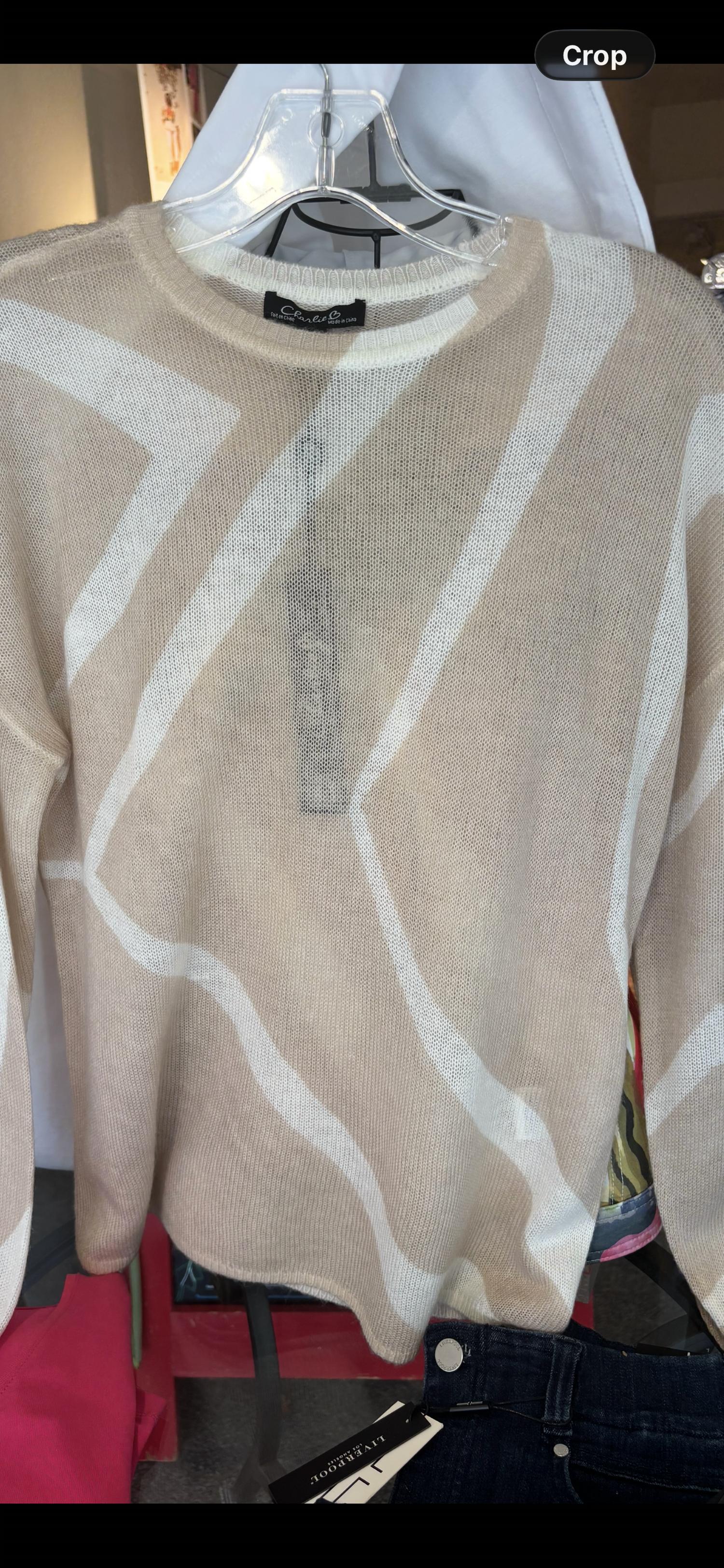 CHARLIE B Women's Printed Lightweight Mohair-effect Knit Sweater in sesame ecru - women's top