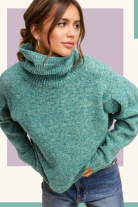 La Miel - Loose-fit Turtleneck Pin-tuck Long Sleeve Western Sweater