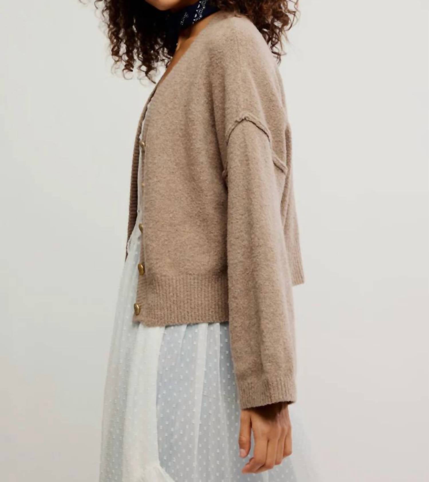 Free People Cool Of The Night Cardigan in mocha melange 1 - women's cardigan - alternate view