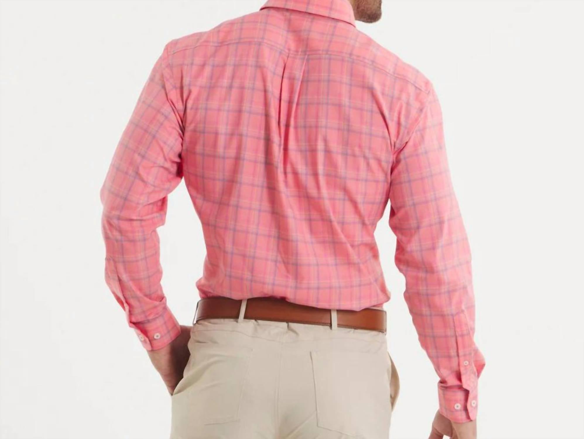 Southern Marsh Chatham Lines Performance Dress Shirt in coral slate - men's shirt - detail view