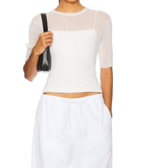 Vince - Double Layer Rib Elbow Sleeve Top