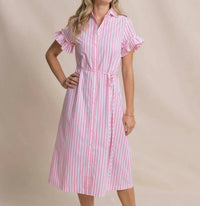 Southern Tide - Tyra Striped Ruffle Sleeve Midi Dress