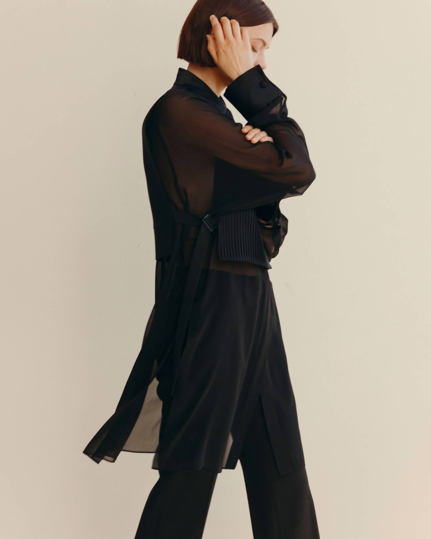 Lafayette 148 Convertible Tuxedo Tunic Vest Blouse in black - women's blouse - alternate view