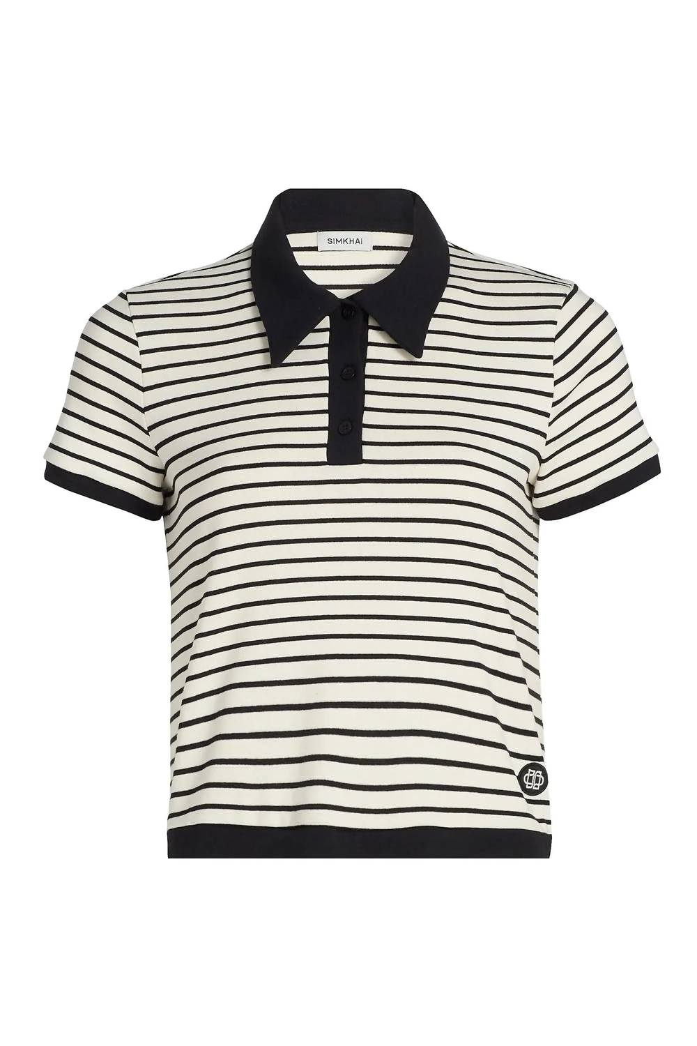 SIMKHAI Cullen Striped Stretch Cotton-blend Polo Shirt in black multi - women's t-shirt