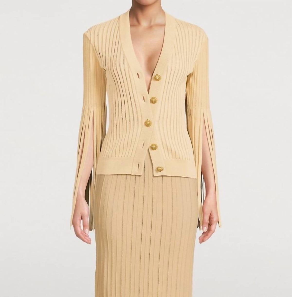 Balmain - Fringed Sleeve V Neck Cardigan