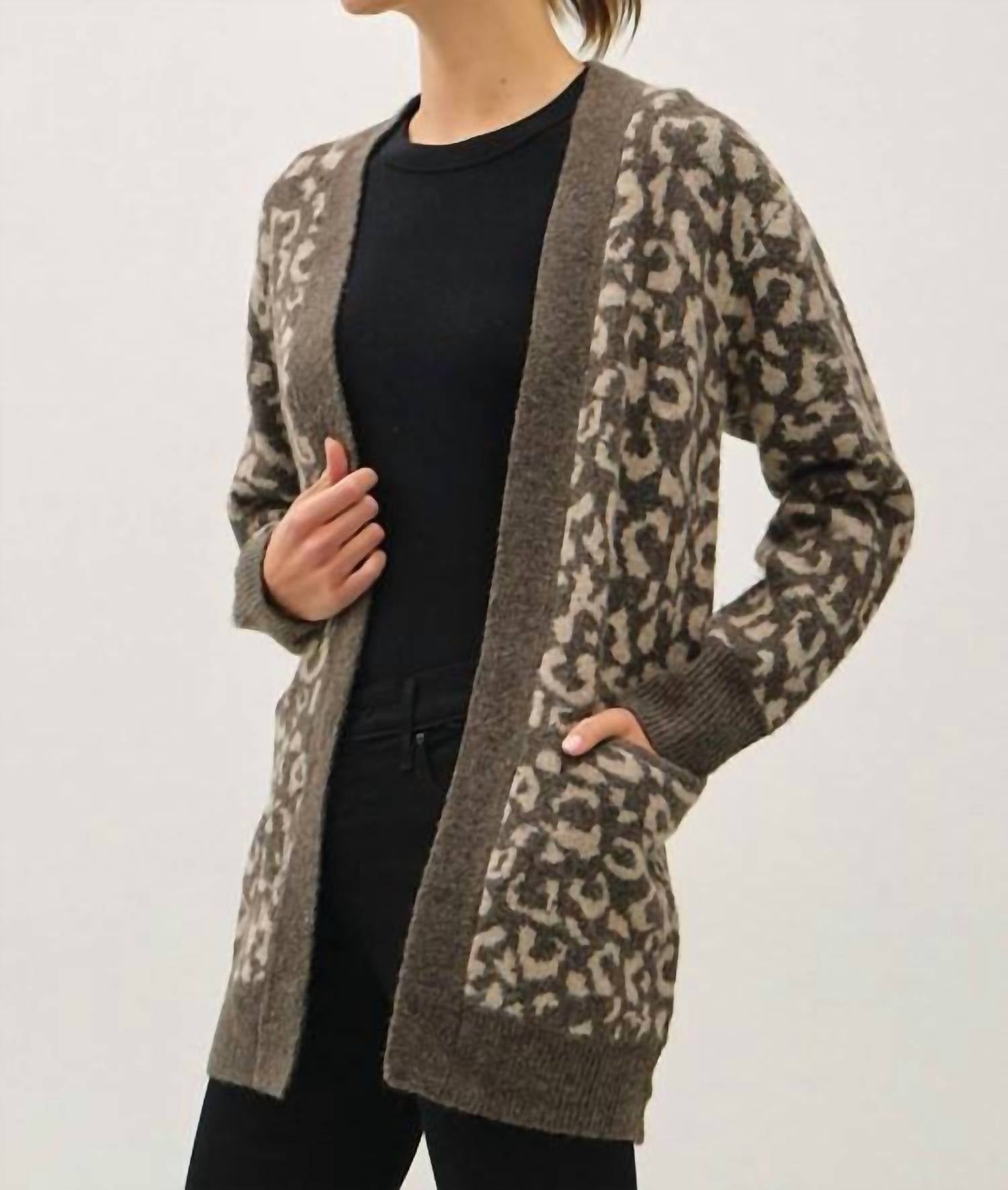 Be Cool - Leopard Jaquard Cardigan With Pockets