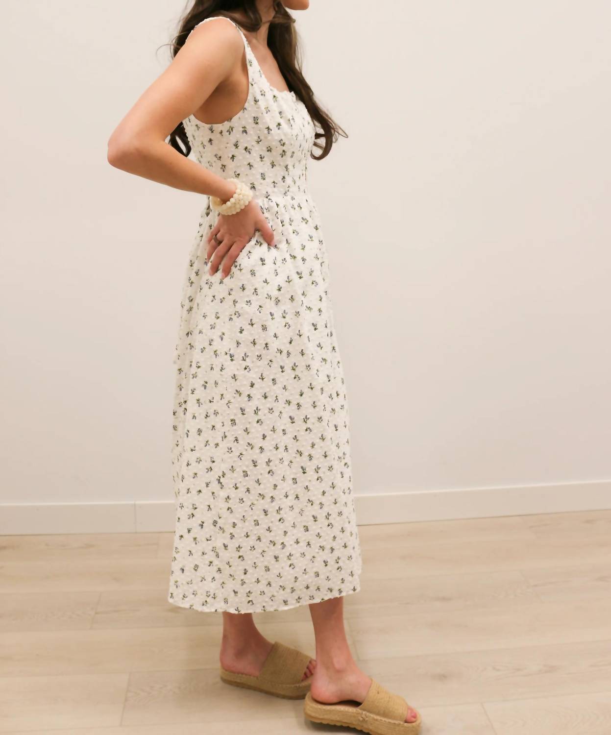B.Right - Avielle Ditzy Floral Clip Dot Corset Tie Midi Dress