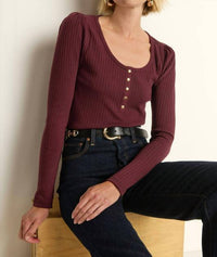 Nation LTD Reeva Henley Top in port - women's long sleeve top