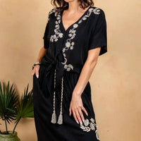 Paparazzi - Viscose Embroidered Tie Front Top