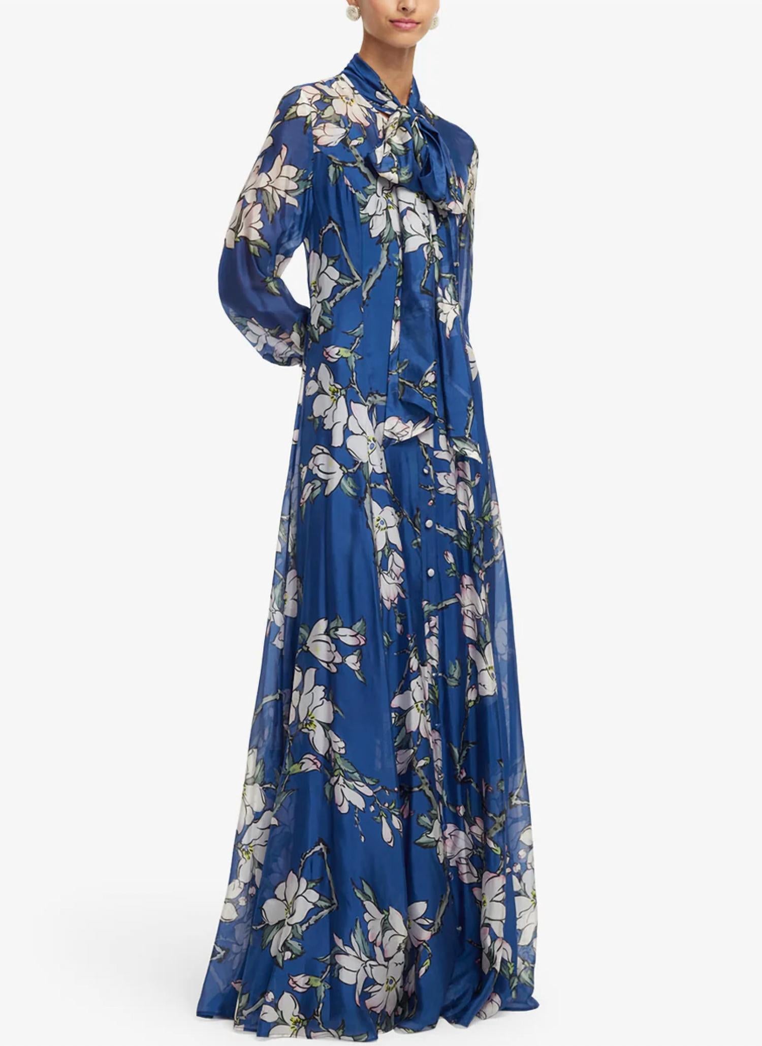 LEO LIN Lilith Tie Neck Maxi Dress in midnight - women's dress - detail view