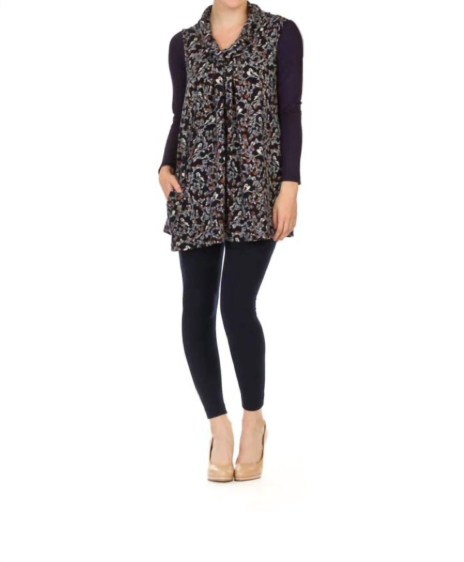 Papillon - Floral Bird Print Cowl Neck Sleeveless Dress