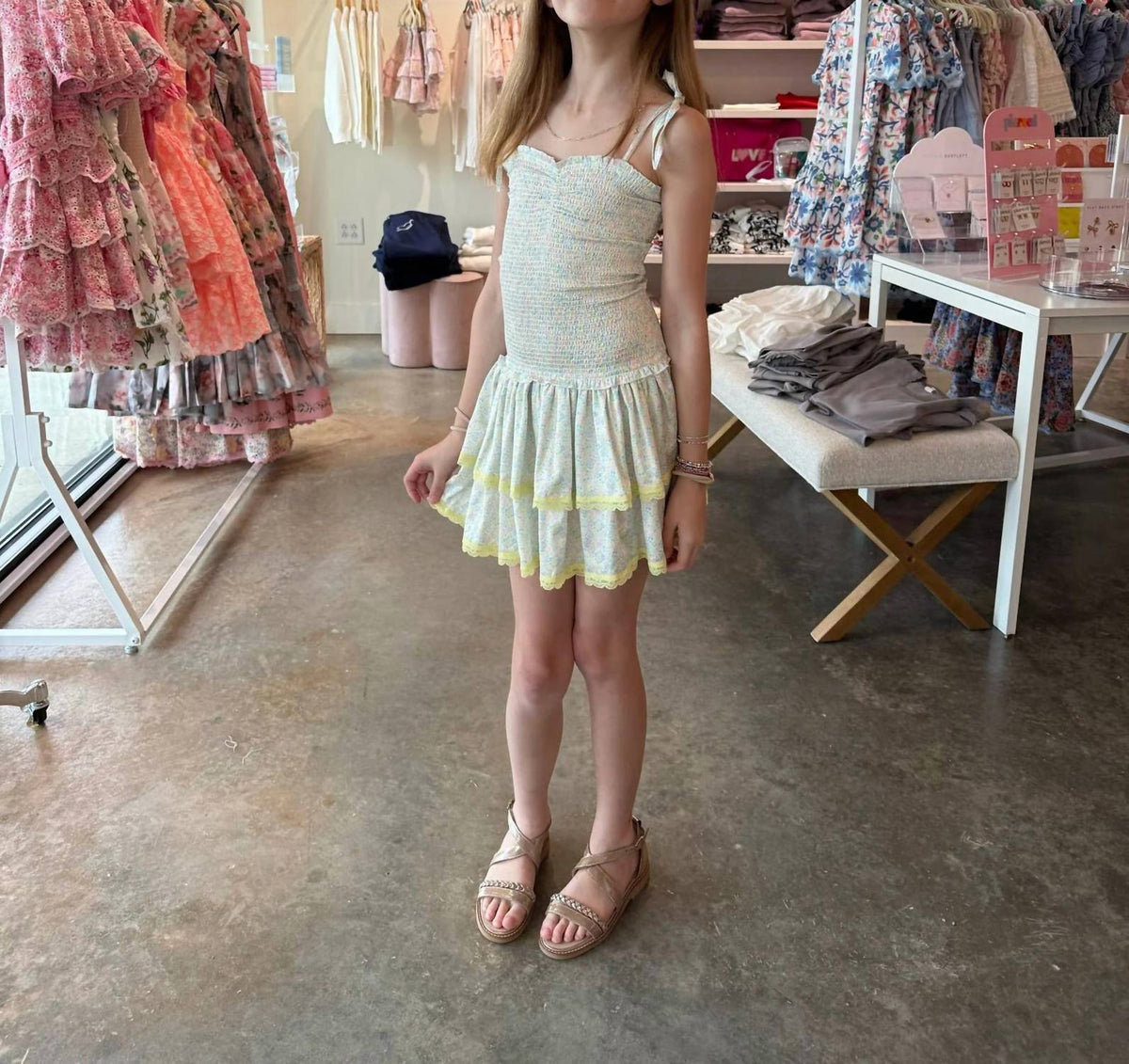 Theme - Lola Garden Rose Smocked Satin Ruffle Dress