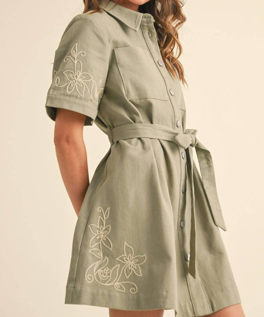 &Merci - Megan Floral Embroidery Denim Shirt Dress