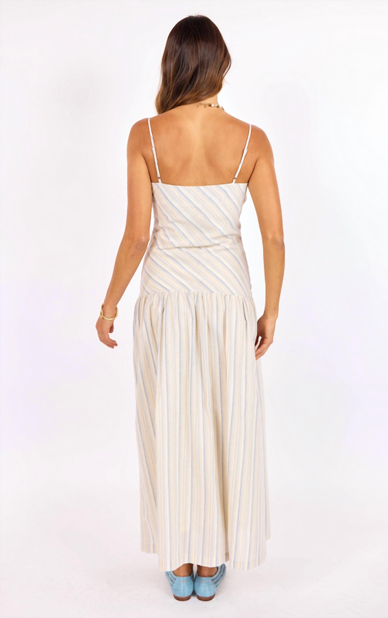 SAGE THE LABEL Lands Maxi Dress in blue - women's dress - detail view