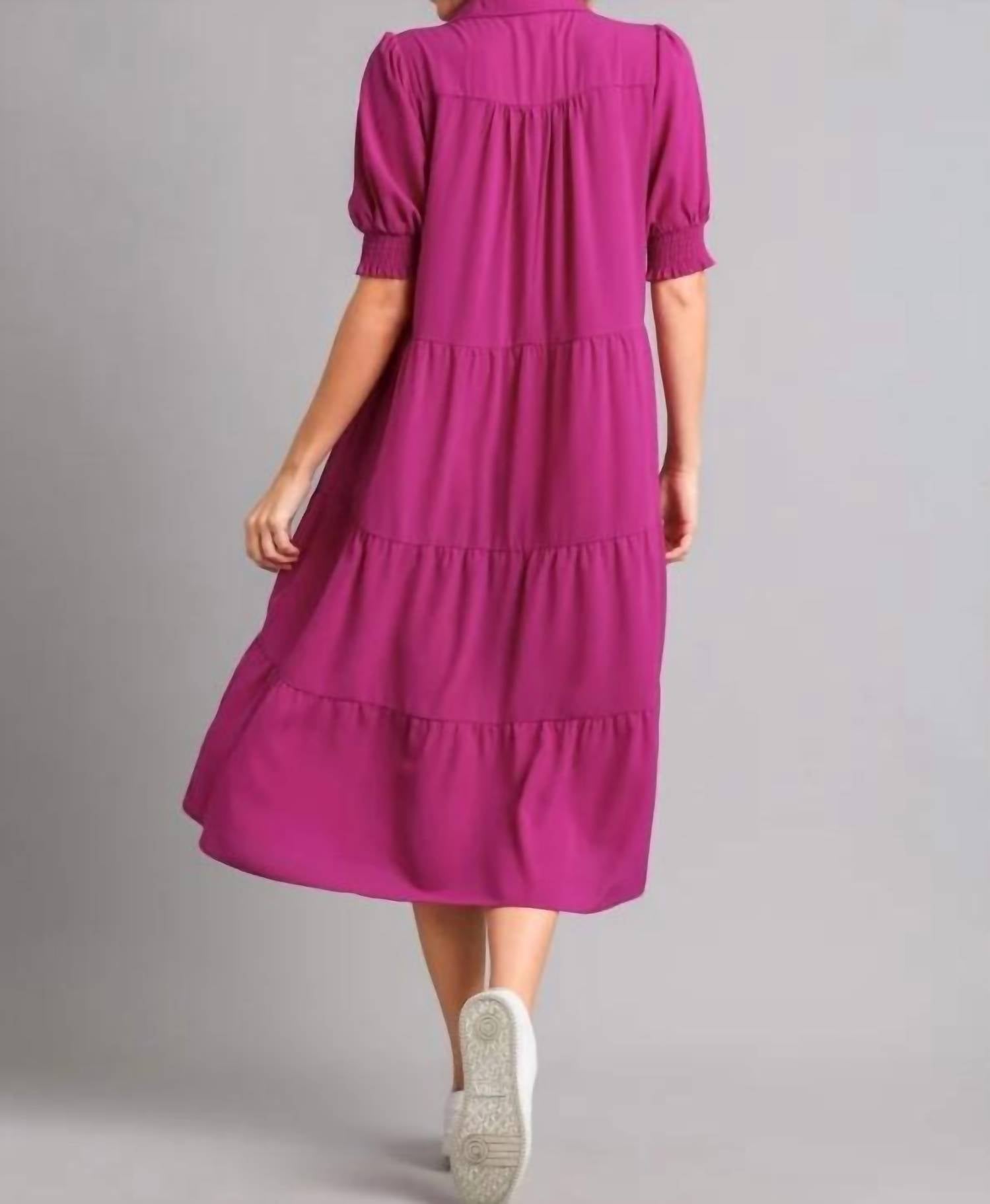 Umgee - Tiered Cuffed Sleeve Midi Dress
