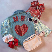The Hair Bow Company - Girl's Mini Heart & Sequins Denim Jacket