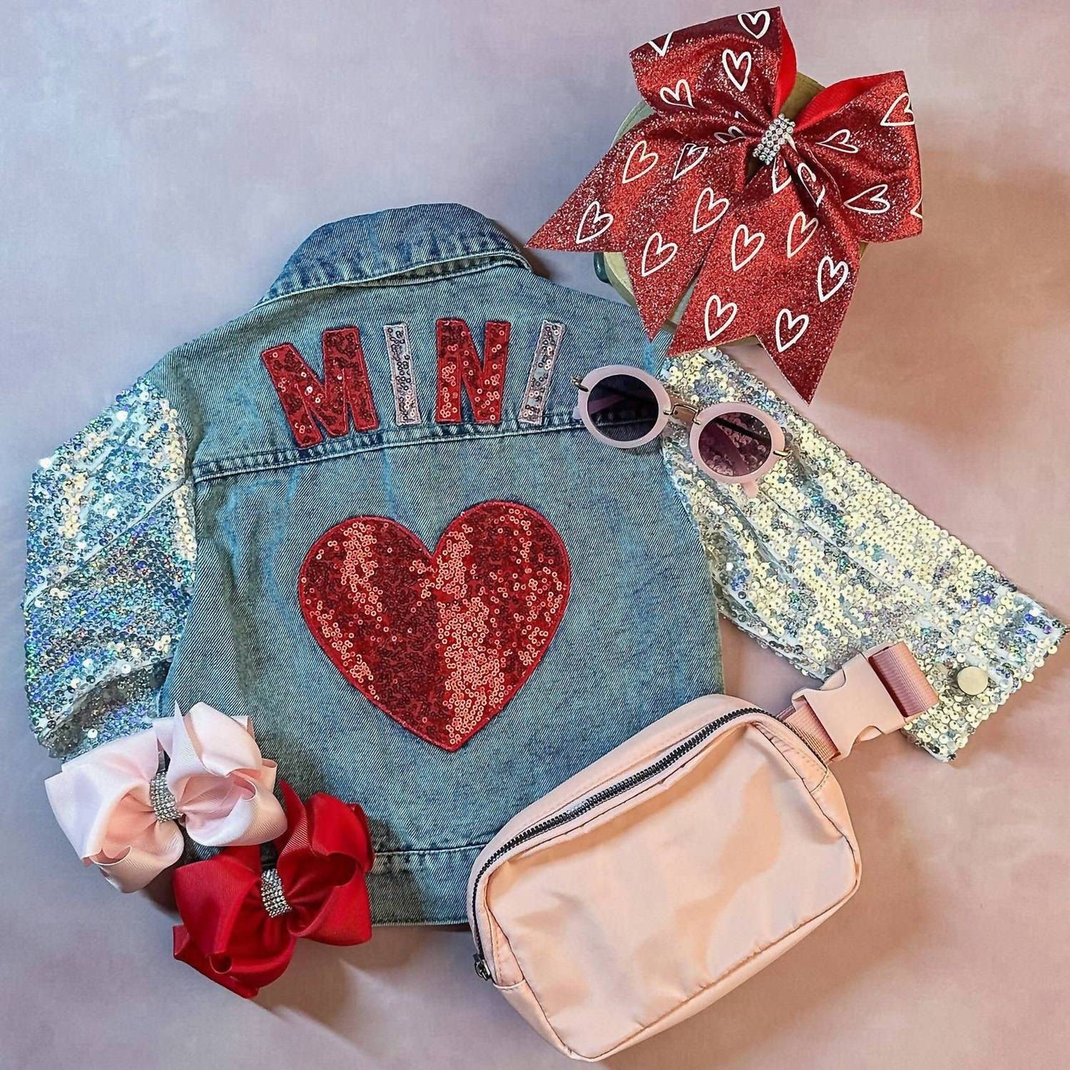 The Hair Bow Company - Girl's Mini Heart & Sequins Denim Jacket