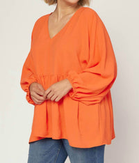 Entro - Textured Long Sleeve Babydoll Top - Plus