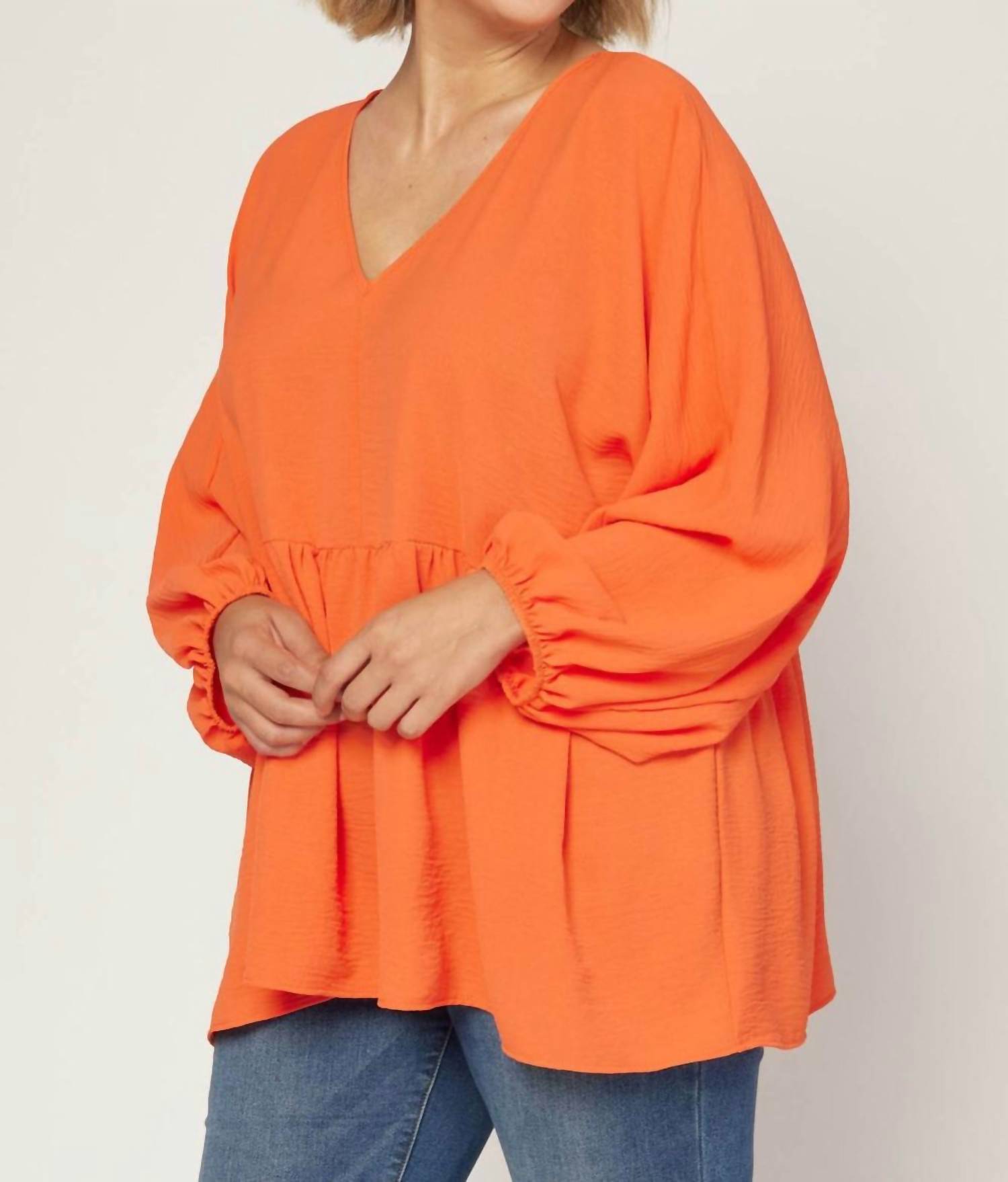 Entro - Textured Long Sleeve Babydoll Top - Plus