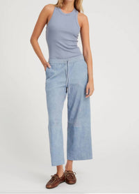 SPRWMN Suede Cropped Baggy Pants in vintage denim - women's pants