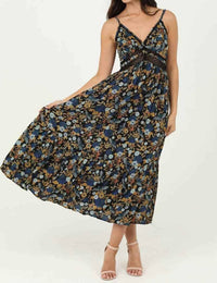 Angie - V Neck Lace Trim Maxi Dress