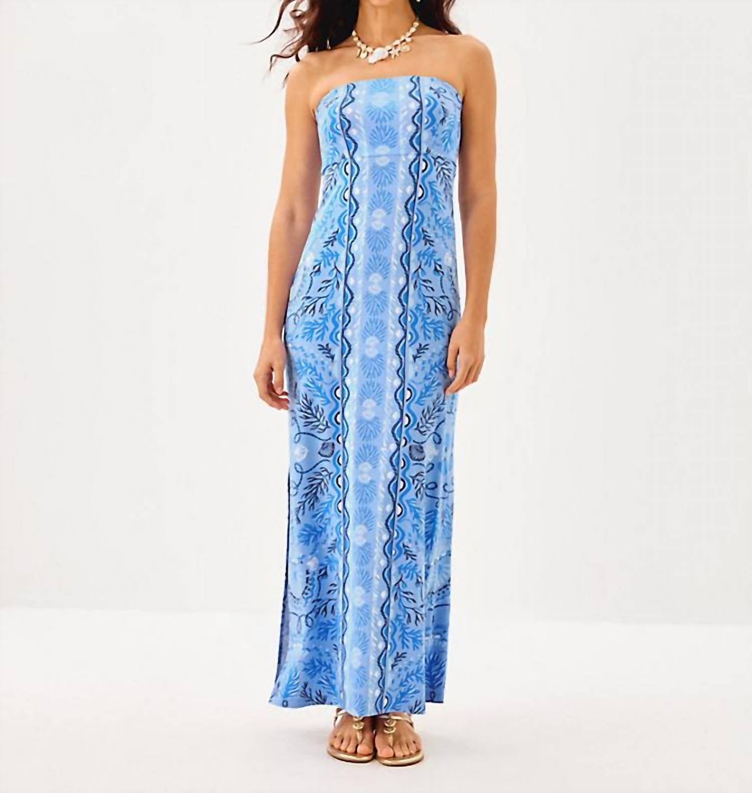 Lilly Pulitzer Noa Strapless Maxi Dress in jacaranda blue knotty and nice engineered - women's dress