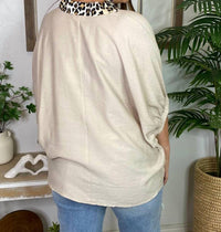 Entro - Leopard Trim V Neck Blouse - Plus