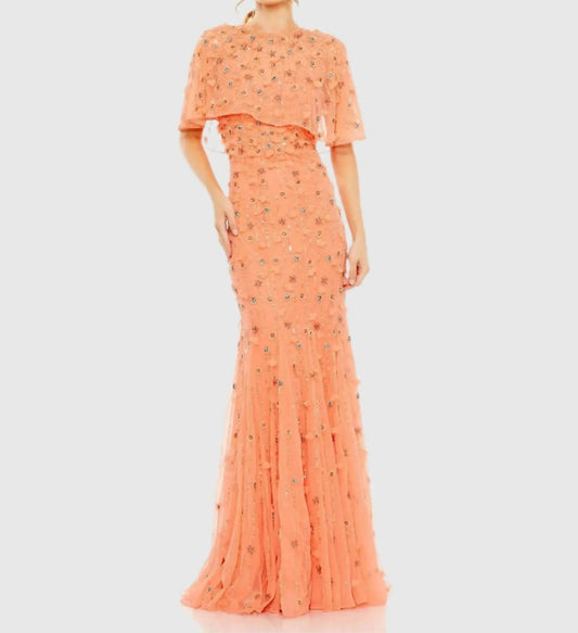 Mac Duggal - Embellished Illusion Cape Sleeve Trumpet Gown