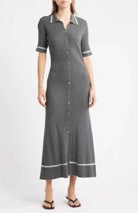 Rag & Bone Kassy Tipped Midi Polo Dress in charcoal - women's dress
