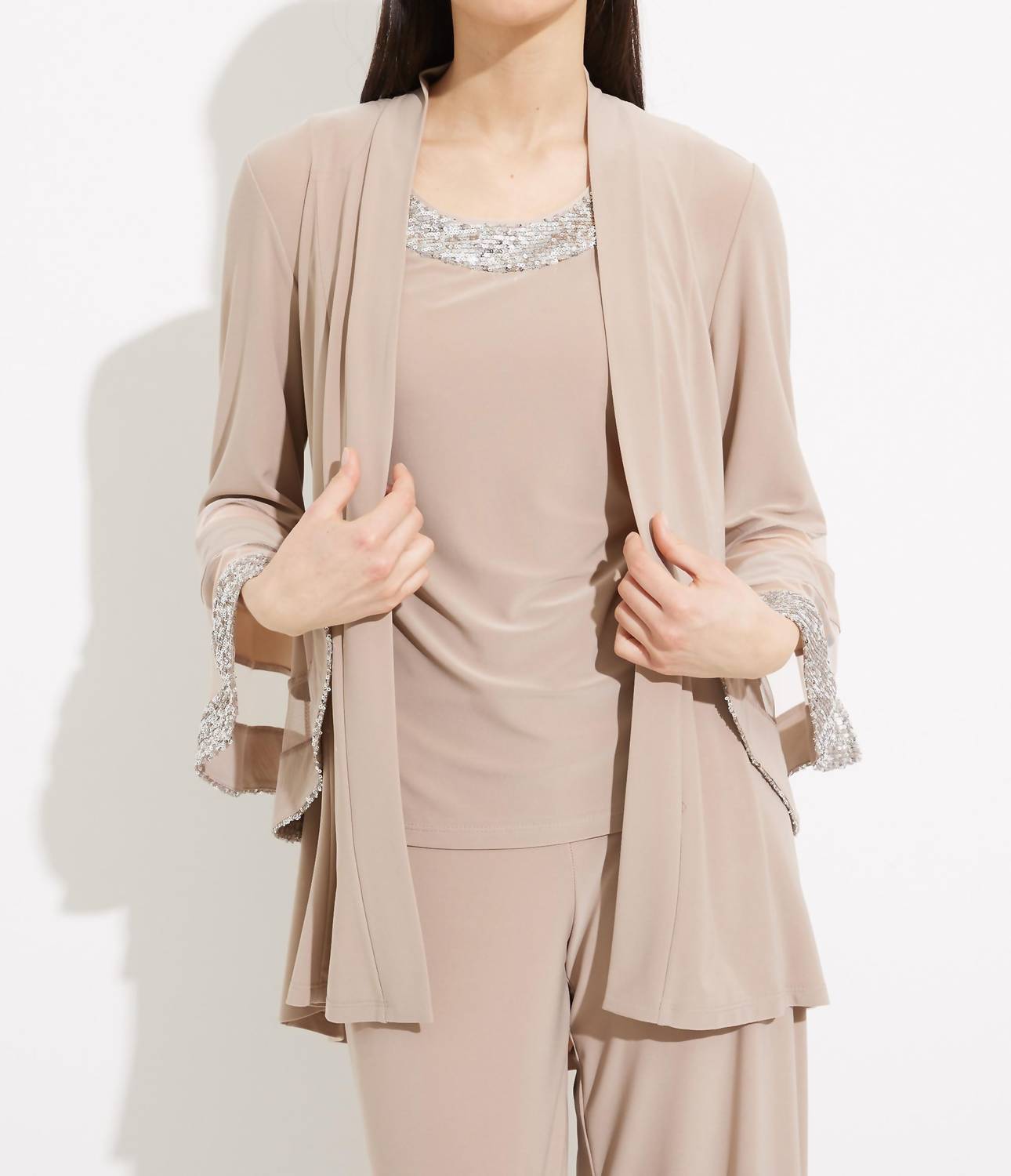 Joseph Ribkoff Sequin Accent Two Piece Set in beige 1 - women's cardigan