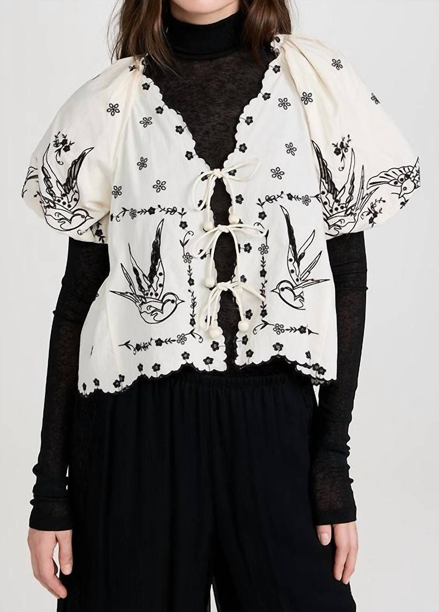 Sea - Women's Kingsley Embroidery Tie Front Top
