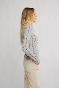 Free People Let's Party Cardi Top in pearl blue - women's cardigan - detail view