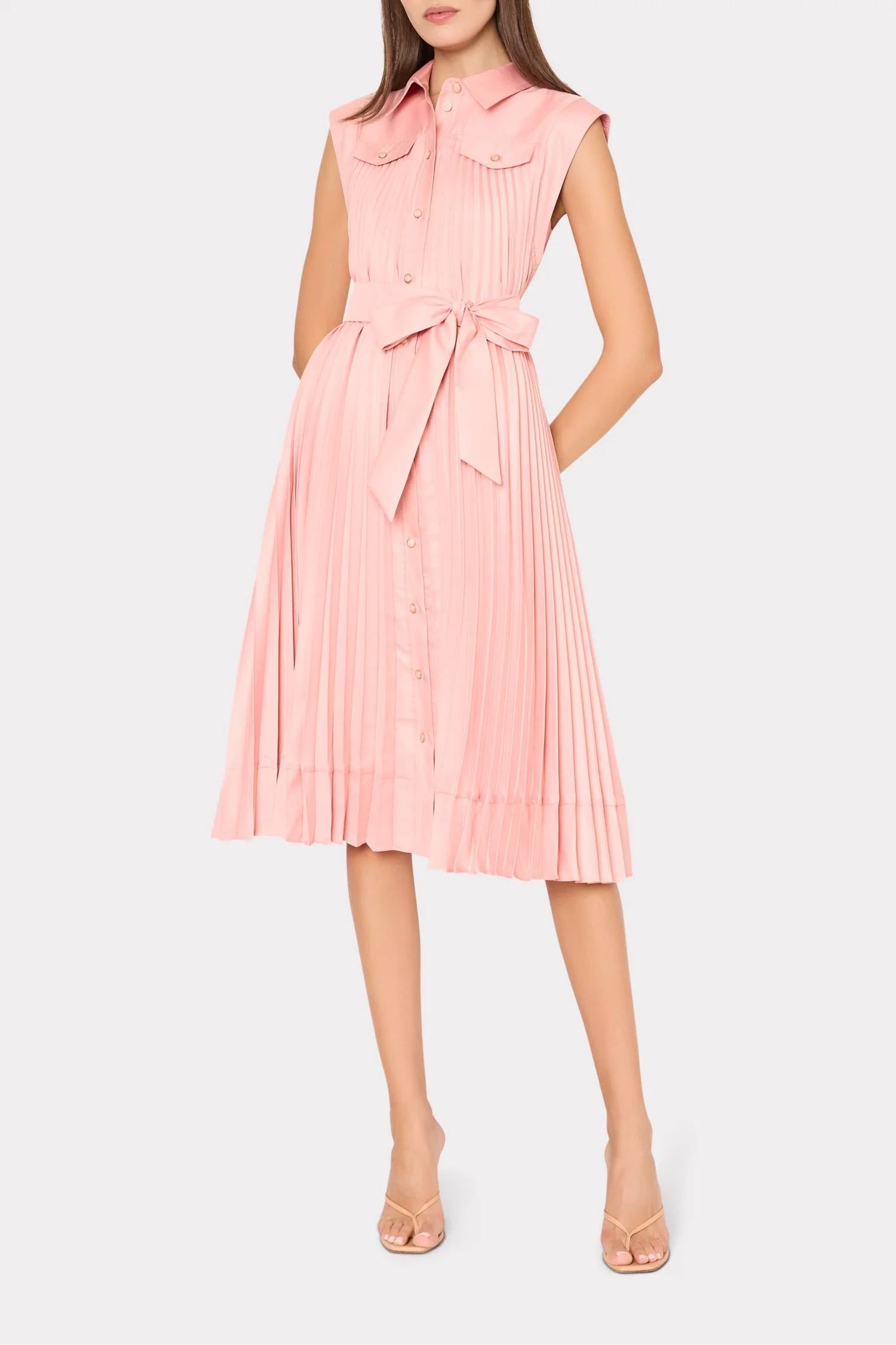 Milly - Johanna Pleated Twill Midi Dress