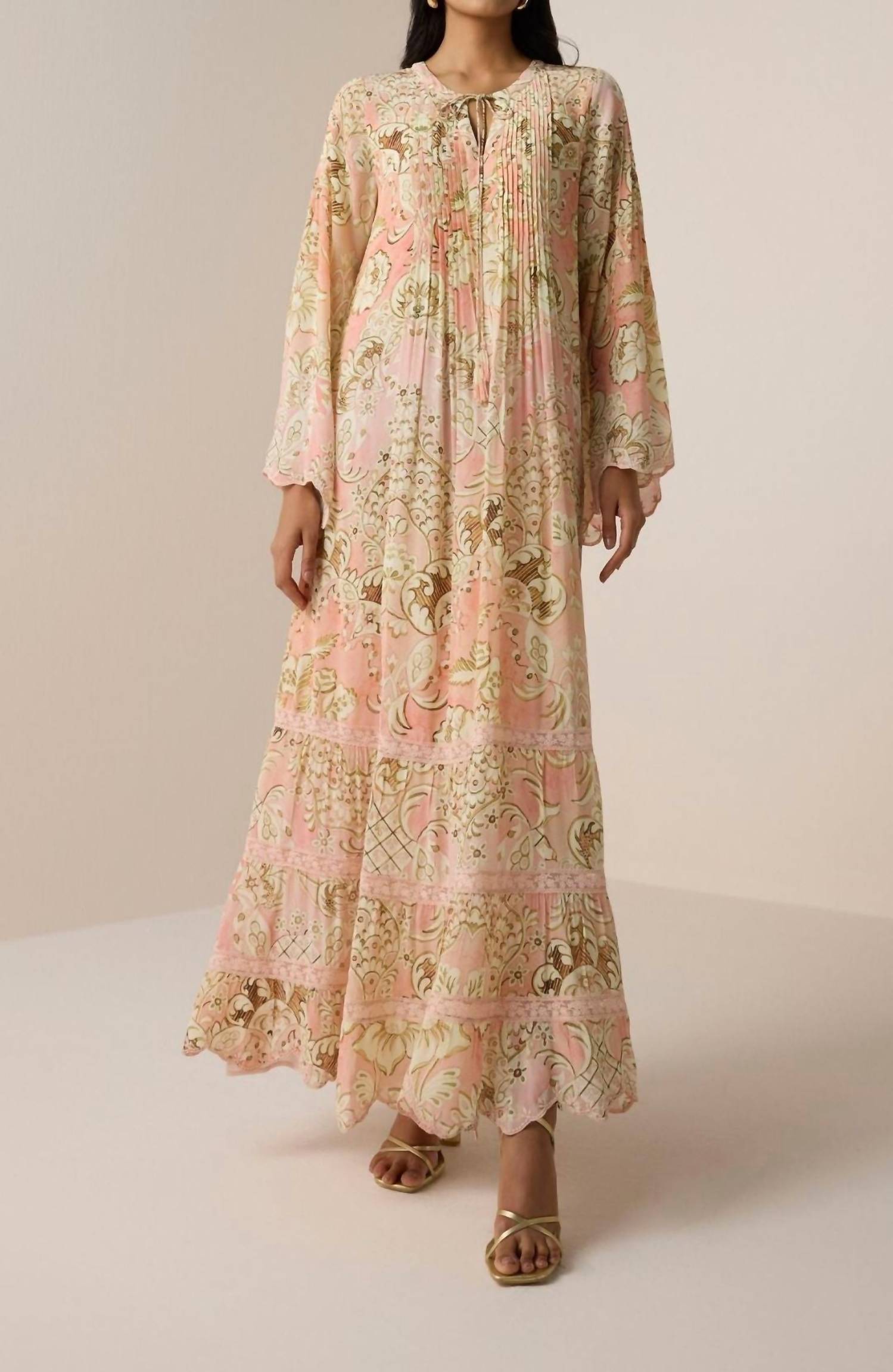 HEMANT & NANDITA Anah Maxi Dress in peach - women's dress - detail view