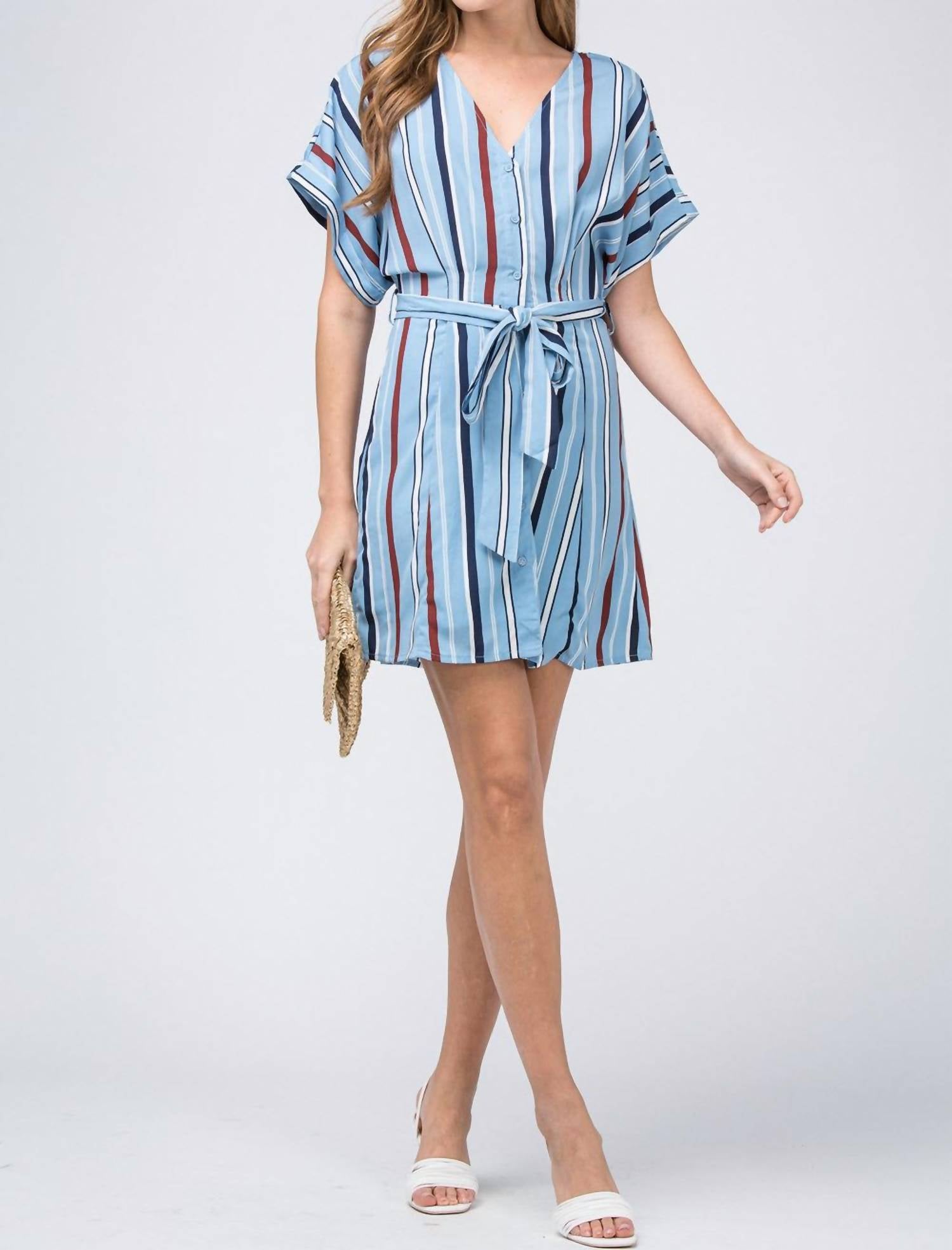 entro Striped Mini Shirtdress in blue - women's dress