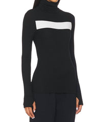 SPLITS59 Lennon Rib Turtleneck Top in black - women's long sleeve top - detail view