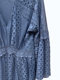 Origami Women's Lacy Bell Sleeve Dress in slate blue - women's dress - detail view