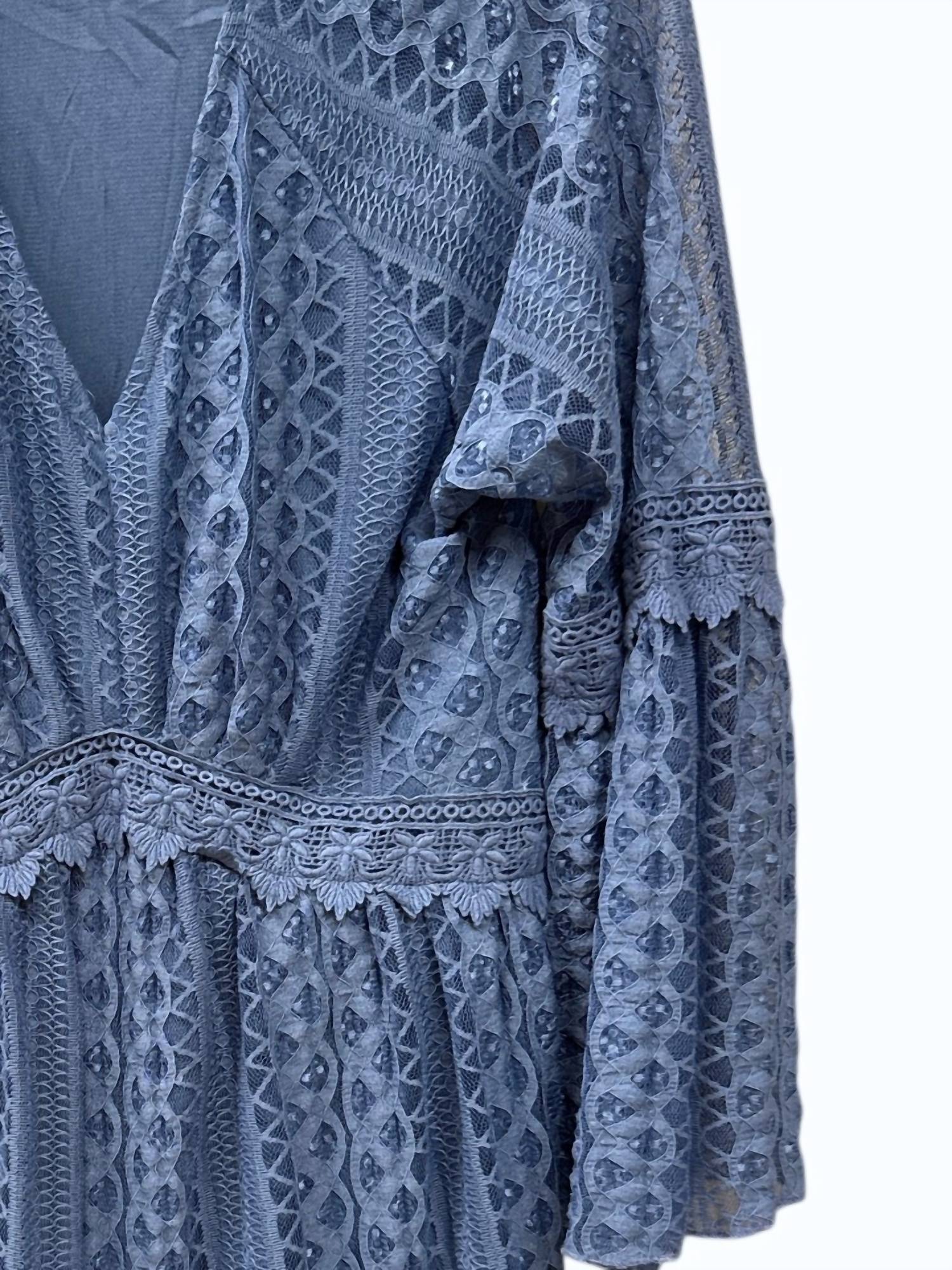 Origami Women's Lacy Bell Sleeve Dress in slate blue - women's dress - detail view