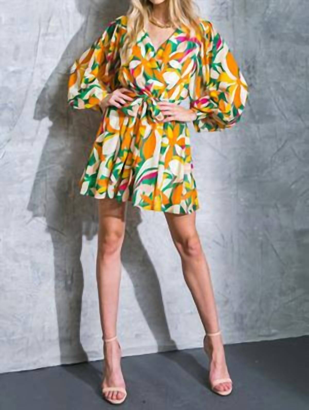 Flying Tomato - Emerald Sunset Surplice Mini Dress