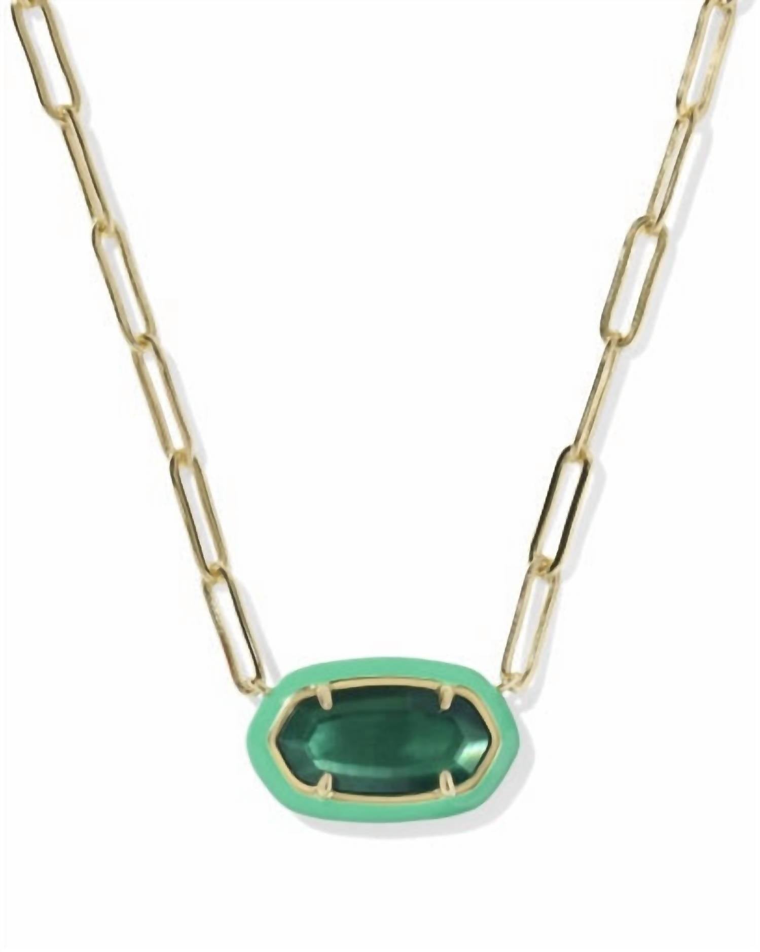 Kendra Scott Women's Elisa Enamel Frame Paperclip Necklace in gold emerald illusion - women's jewelry