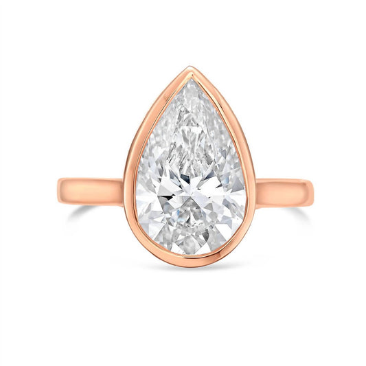 Diana M Jewels - Women's Pear Shape Lab Grown Diamond Bezel Solitaire Ring ( 15.00 Ct)