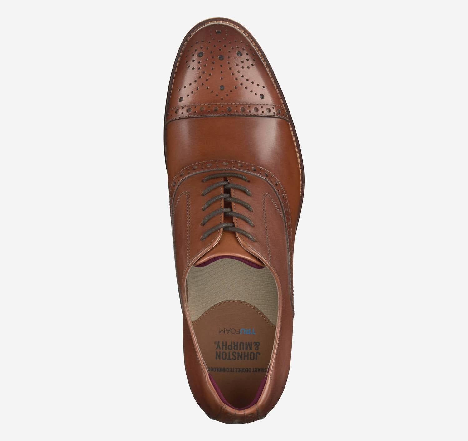 JOHNSTON & MURPHY Men's Conrad 2.0 Cap Toe Oxford in mahogany - men's shoe - detail view