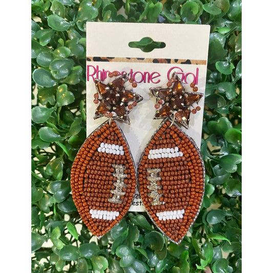 Live Love Gameday - Women's Seed Bead Football Earrings With Sparkle Post